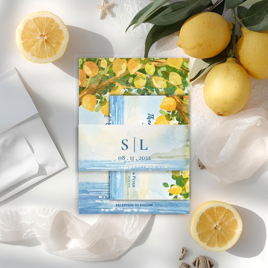 Bandeau De Faire-part Mediterranean Coastal Monogram Wedding