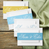 Bandeau De Faire-part Mini-Mariage bleu Toile Monogramme Nom Script
