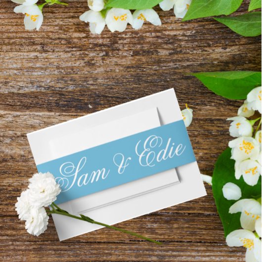 Bandeau De Faire-part Mini-Mariage bleu Toile Monogramme Nom Script