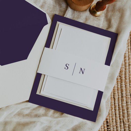 Bandeau De Faire-part Minimal et chic | Monogramme blanc et violet