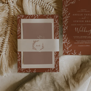 Bandeau De Faire-part Minimal Leaf Boho Cream Monogram Wedding