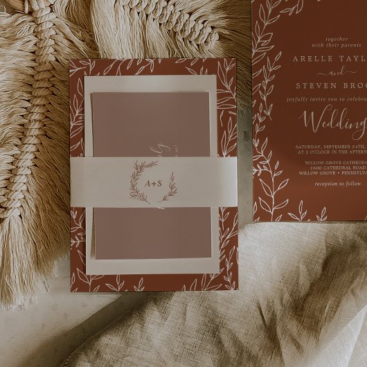 Bandeau De Faire-part Minimal Leaf | Boho Cream Monogram Wedding