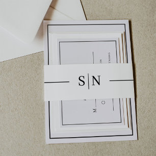 Bandeau De Faire-part Minimaliste et Linéaire Monogramme Noir et Blanc