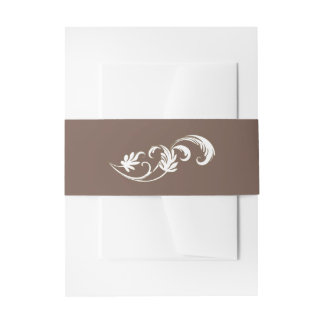 Bandeau De Faire-part Mocha Brown Mousse avec Vintage Rococo Flourdissan
