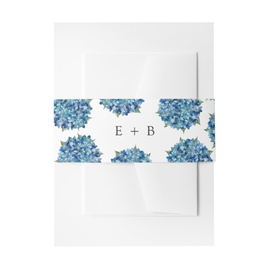 Bandeau De Faire-part Modern Elegant Blue Hydrangeas Wedding Monogram (Devant example)