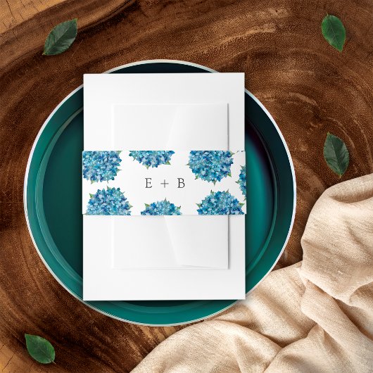Bandeau De Faire-part Modern Elegant Blue Hydrangeas Wedding Monogram