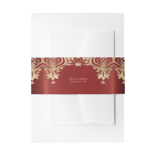 Bandeau De Faire-part Modern Gold Red Floral (Devant example)
