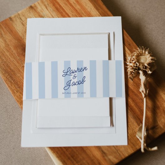 Bandeau De Faire-part Modern Minimalist Coastal Blue Stripes Wedding