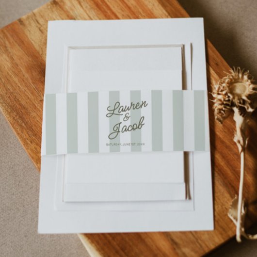 Bandeau De Faire-part Modern Minimalist Sage Green Stripes Wedding