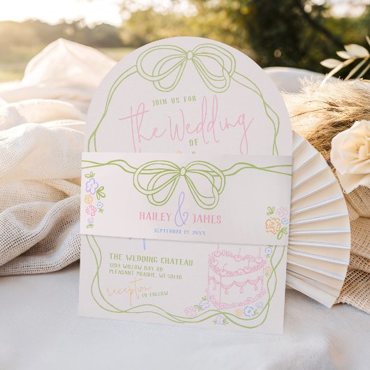 Bandeau De Faire-part Modern quirky hand drawn bow PASTEL retro wedding