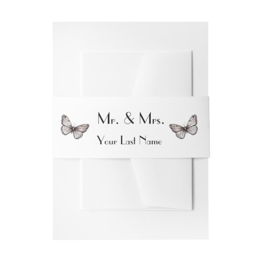 Bandeau De Faire-part Modern Simple Pink Butterflies  Mr + Mrs  (Devant example)