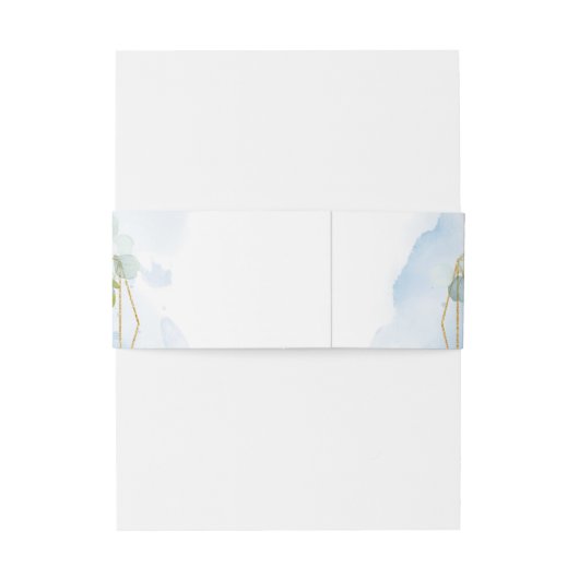 Bandeau De Faire-part Moderne pastel bleu fleurs cadre or eucalyptus (Dos Example)