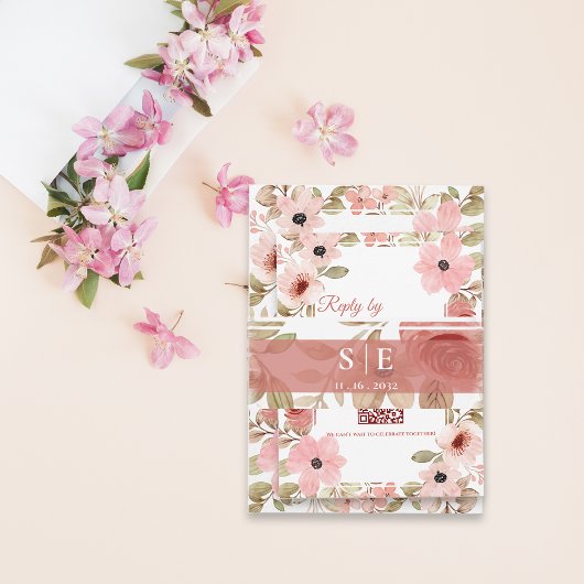 Bandeau De Faire-part Monogram Initials Blush Floral Wedding 