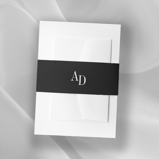 Bandeau De Faire-part Monogram initials elegant white black wedding