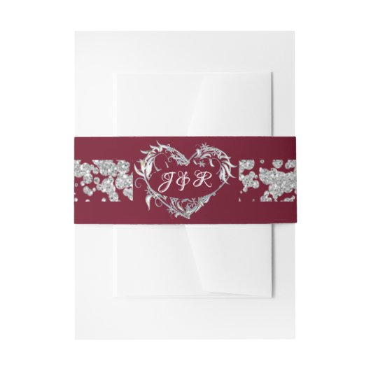 Bandeau De Faire-part Monogramme cardiaque et Parties scintillant sur Bo (Devant example)