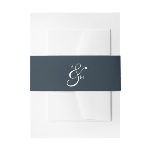 Bandeau De Faire-part Monogramme classique Ampersand bleu marine (Devant example)