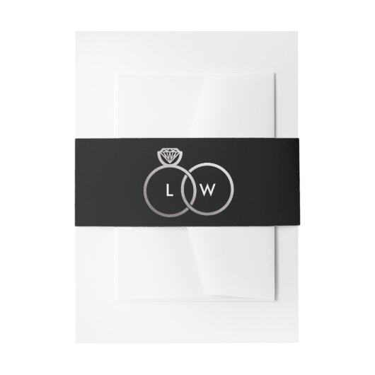 Bandeau De Faire-part Monogramme d'anneau Mariage noir et argent (Devant example)