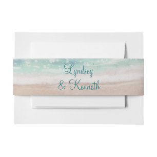 Bandeau De Faire-part Monogramme de mariage à scène de plage peinte de b