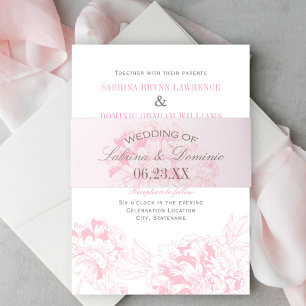 Bandeau De Faire-part Monogramme de mariage aux pivoines roses