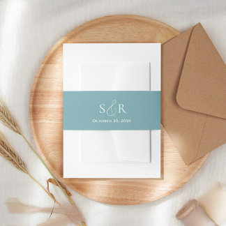 Bandeau De Faire-part Monogramme de mariage bleu élégant simple