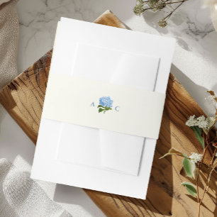 Bandeau De Faire-part Monogramme de mariage élégant aux hortensias bleus