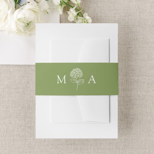 Bandeau De Faire-part Monogramme de mariage Hydrangea vert olive classiq