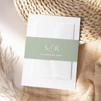 Bandeau De Faire-part Monogramme de mariage vert élégant simple