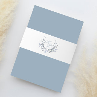 Bandeau De Faire-part Monogramme élégant de mariage bleu poussiéreux