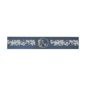 Bandeau De Faire-part Monogramme feuille et Parties scintillant sur bleu (Plat)