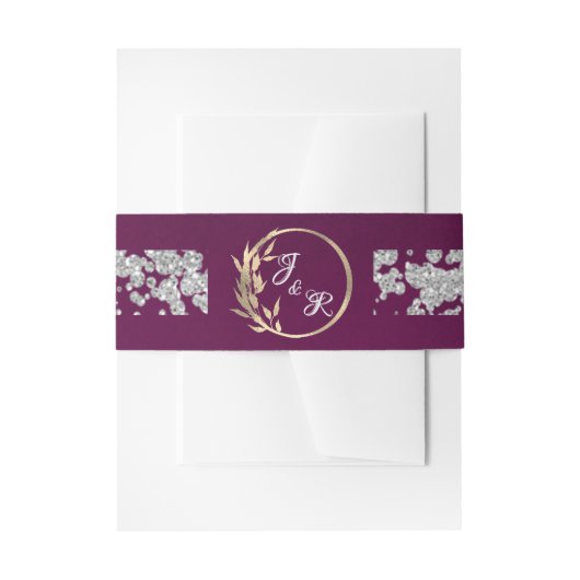Bandeau De Faire-part Monogramme feuille et Parties scintillant sur prun (Devant example)