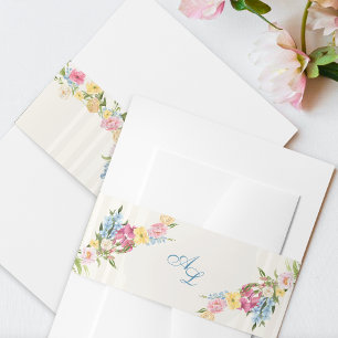 Bandeau De Faire-part Monogramme Floral bleu français Vintage Crest Mari