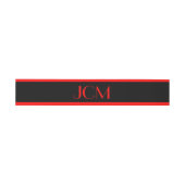 Bandeau De Faire-part Monogramme initiales Rayure Rouge sur fond Noir (Plat)