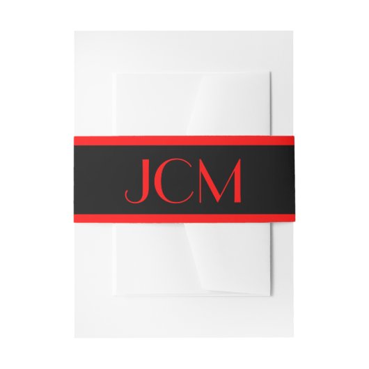 Bandeau De Faire-part Monogramme initiales Rayure Rouge sur fond Noir (Devant example)