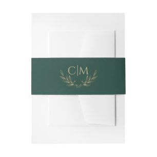 Bandeau De Faire-part Monogramme Mariage Emerald Green Gold Leaf