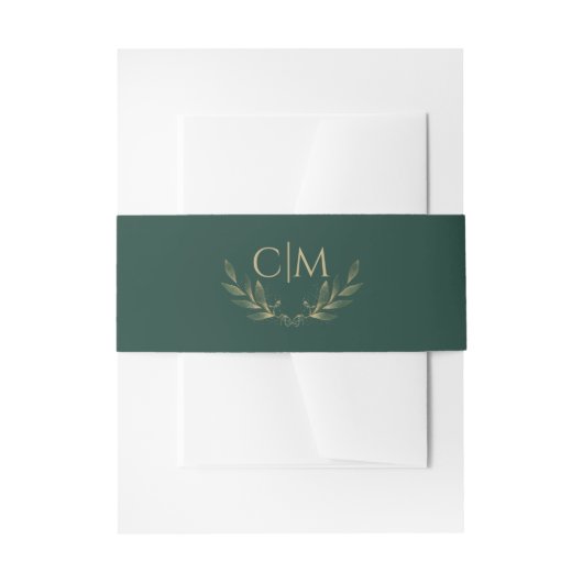 Bandeau De Faire-part Monogramme Mariage Emerald Green Gold Leaf (Devant example)