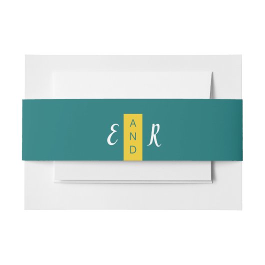 Bandeau De Faire-part Monogramme moderne turquoise et jaune mariage (Devant Example)