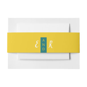 Bandeau De Faire-part Monogramme moderne turquoise et jaune mariage