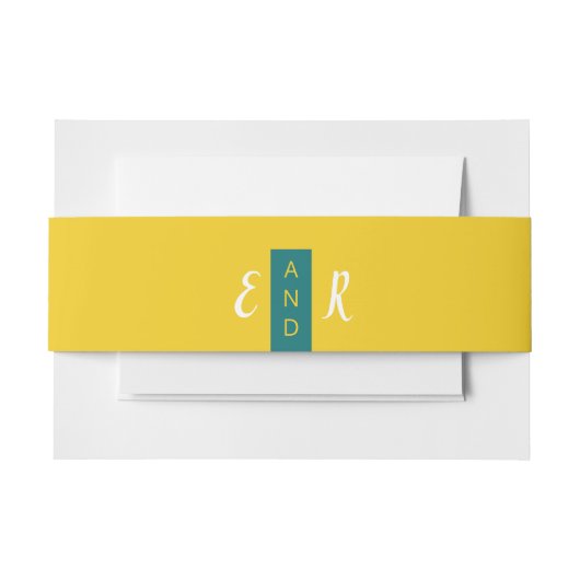 Bandeau De Faire-part Monogramme moderne turquoise et jaune mariage (Devant Example)