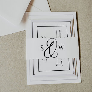 Bandeau De Faire-part Monogramme noir et blanc Esperluette   Luxe Mariag