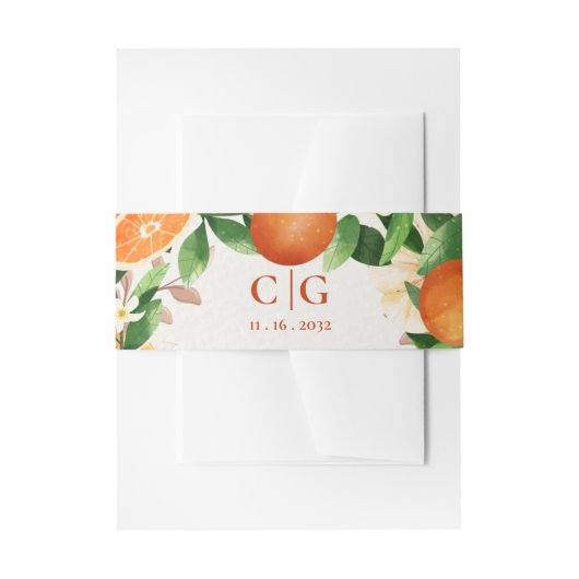 Bandeau De Faire-part Monogramme Orange Florals Citrus Mariage (Devant example)