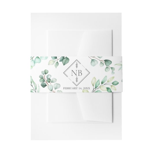 Bandeau De Faire-part Monogramme vert Eucalyptus Mariage d'aquarelle (Devant example)