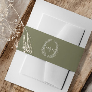 Bandeau De Faire-part Monographie de feuille dessin vert olive blanc