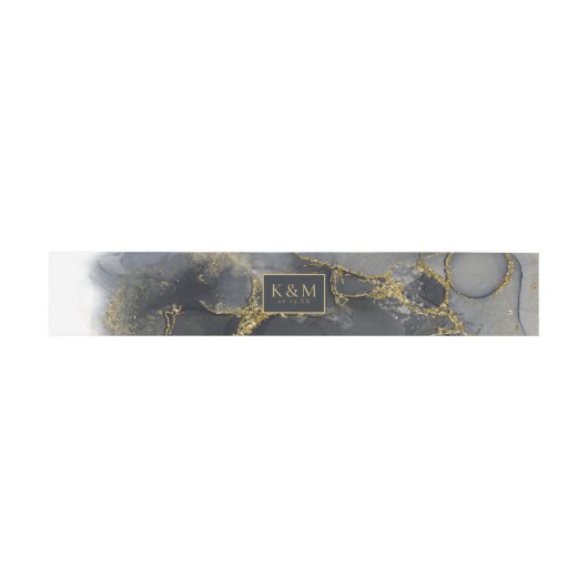 Bandeau De Faire-part Moody Ink Charcoal Gold Abstrait ID988 (Plat)