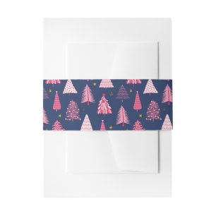 Bandeau De Faire-part Motif d'arbre de Noël bleu et rose