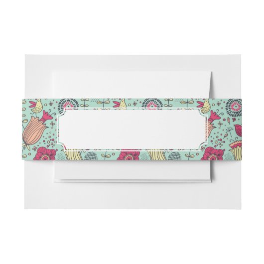 Bandeau De Faire-part Motif floral de bande dessinée avec des oiseaux (Devant Example)