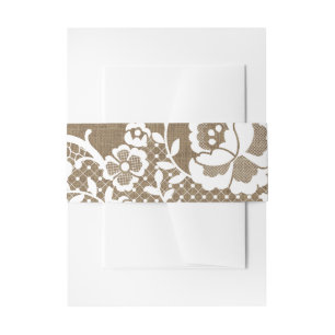 Bandeau De Faire-part Motif Lace Blanche Feutrée Sur Brûlap Sombre