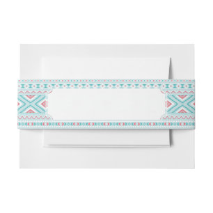 Bandeau De Faire-part Motif tribal aztèque turquoise et rose