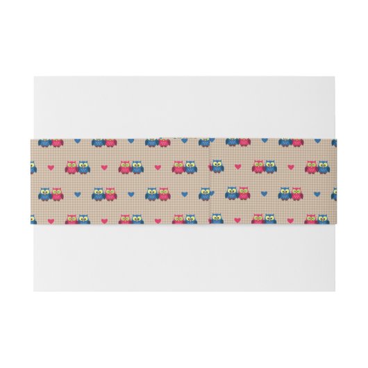 Bandeau De Faire-part Motif vérifié avec des hiboux d'amour (Dos exemple)