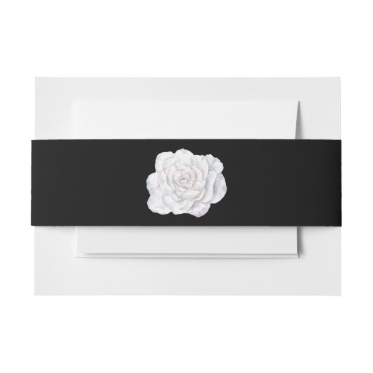 Bandeau De Faire-part Noir avec White Rose Invitation Bande Belly (Devant Example)