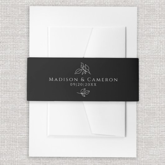 Bandeau De Faire-part Noir & Blanc Elégant Mariage Feuilles botaniques